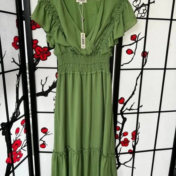 Max Studio Crepe Flutter Sleeve Smocked Maxi Dress Max Studio Crepe Flutter Sleeve Smocked Maxi Dress